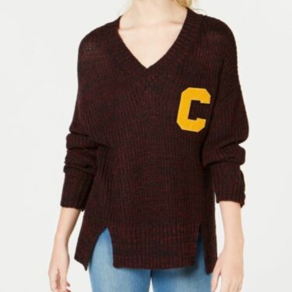 Ultra Flirt Sweaters - Varsity Sweater Women's Large with Yellow C NEW 100% Soft Acrylic Burgandy
